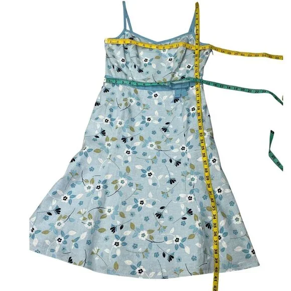 Ann Taylor Loft Floral-Print Spaghetti Strap Dress Size 8 Blue & White Linen Mix - Picture 11 of 11